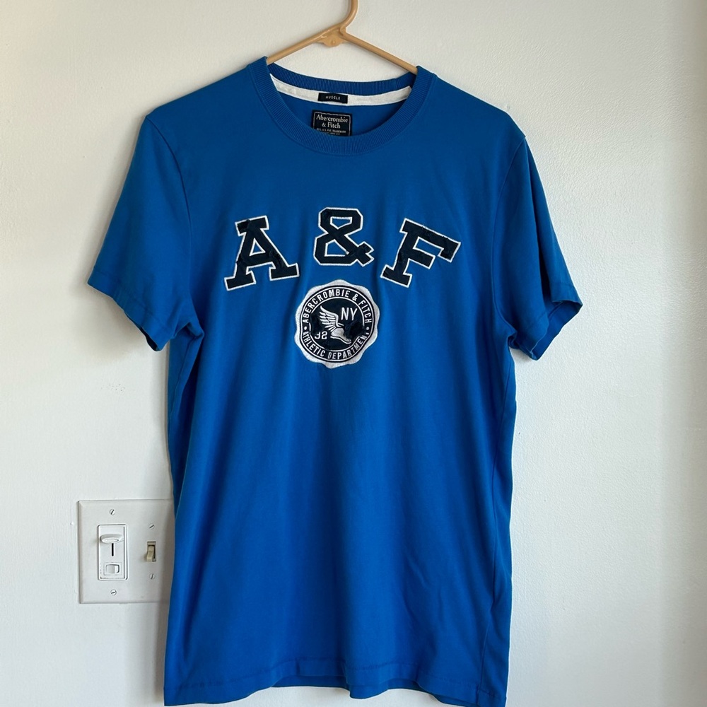 Y2K Blue Abercrombie & Fitch Muscle Tee New York Large Vintage Short Sleeve